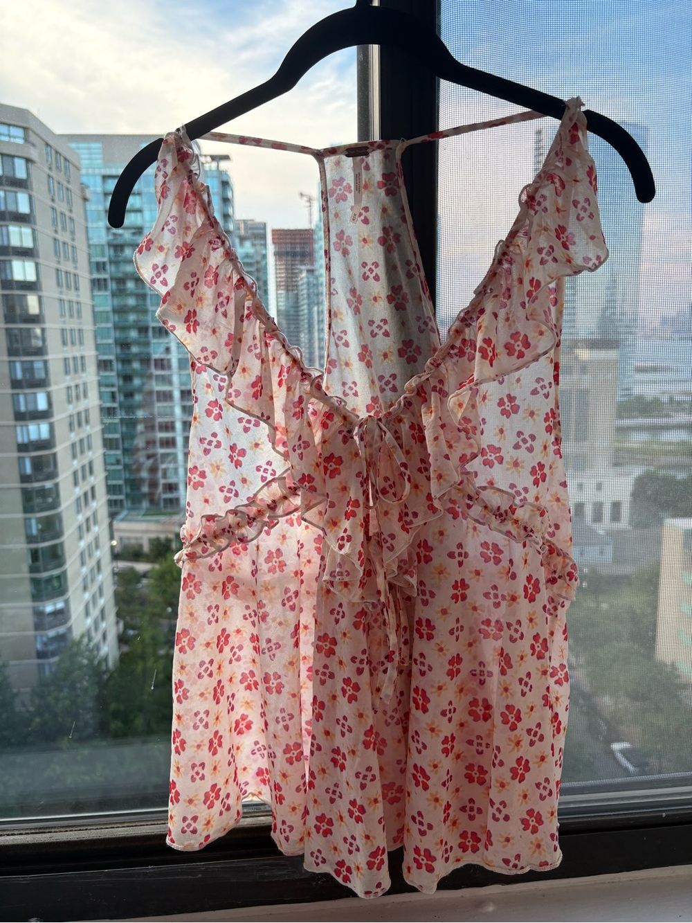 Free People Pink Floral Ruffle Sleeveless Blouse